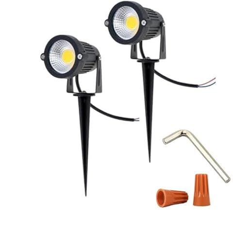 Youngine 12V Outdoor LED Lawn Light Lamps Landscape Spotlight 5W COB Garden Patio Wall Yard Path Decorative Lighting with Spiked Stand, Pack of 2 (Warm White),NO Plug Cover