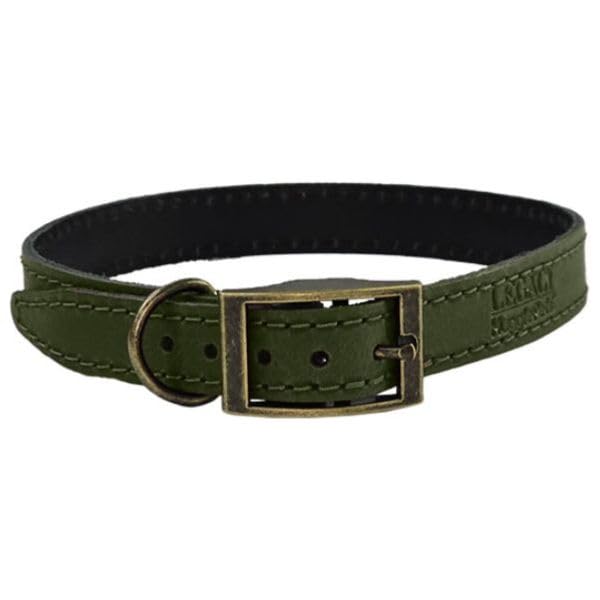 HugglePets Legacy Leather Dog Collar - Khaki (Extra Small, 25-30cm) Strong & Durable Genuine Leather Collar for Small Dogs with Classic Brass Ring and Buckle Fastening.