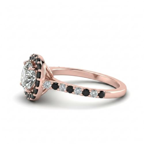 Image of Choose Your Gemstone Round Diamond CZ Square Halo Ring Rose Gold Plated Round Shape Petite Engagement Rings Matching Jewelry Wedding Jewelry Easy to Wear Gifts US Size 4 to 12