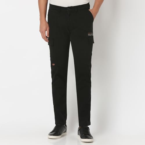 Image of Spykar Men's Regular Fit Mid Rise Pants
