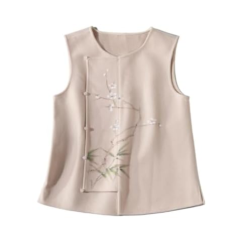 Meufam Women's Fall Winter Chinese Sleeveless Vests Warm Soft Chinese Traditional Embroidered Sleeveles Versatile Jackets (Beige,X-Large,X-Large,Female,Adult,US,Alpha,Regular,Regular) Cover