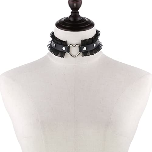 winying Damen Samt Choker Halskette PU Leder Halsband mit Fliege Glöckchen Anhänger Punk Gothic Kragen Modeschmuck – Bild 3