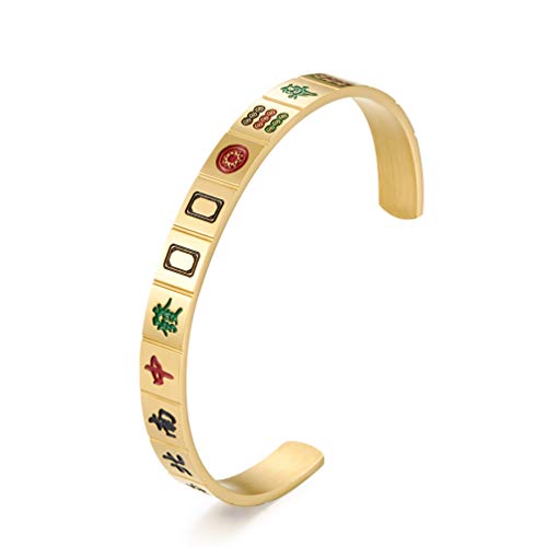 Men's Women's Stainless Steel Creative Mahjong Cuff Bangle Bracelet Lucky Mah Jong Mah-Jongg Personalized Jewelry