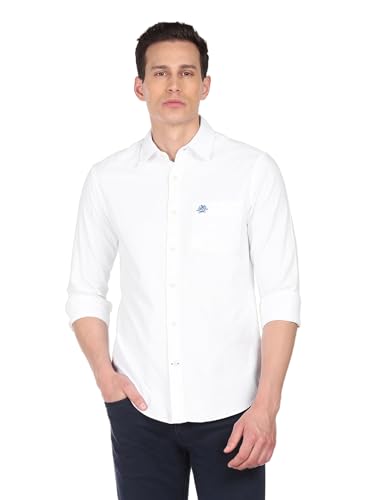 Image of U.S. Polo ASSN. Men's Solid Spread Collar Premium Cotton Oxford Tailored Fit Shirt
