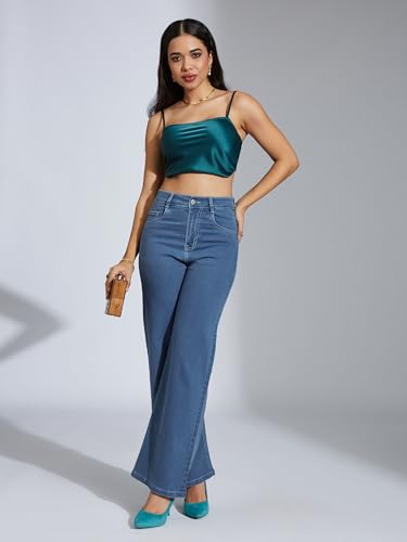 Image of Miss Chase Women's Wide-Leg High-Rise Regular-Length Stretchable Shaping Denim Jeans