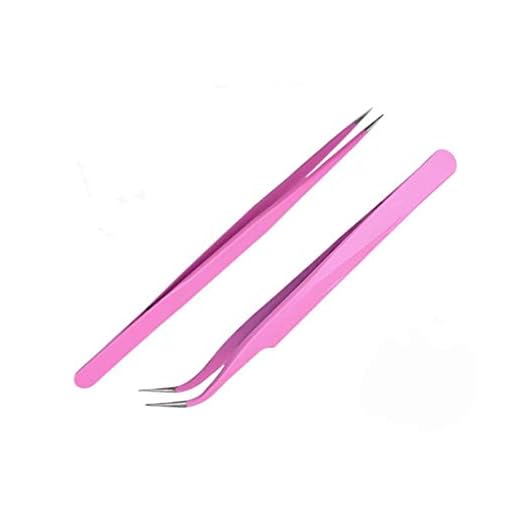 Aoshang 2PCS Stainless Steel Straight and Curved Tip Tweezers Nippers for Eyelash Extensions and Nail Art Sticker Rhinestone Eyelash Picker Acrylic Gel Nail DIY Art