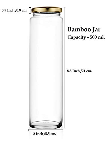 Ash & Roh® - Clear Glass Jar And Container With Air Tight Lid Storage of Spices and Dry Fruit (400 ML SILVER BAMBOO, 4)