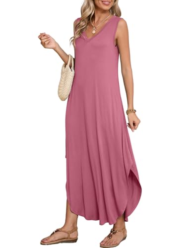 Image of BELAROI Womens Plus Size Maxi Dress Sundress Summer Casual Sleeveless V Neck Pockets Beach Swimsuit Coverup Loose
