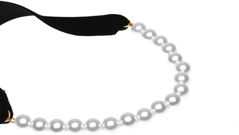 Miniatura 7 de AKOAK 1 paquete de collar de lazo negro vintage con lazo de perlas, longitud ajustable, elegante collar de joyería único, cadena de suéter