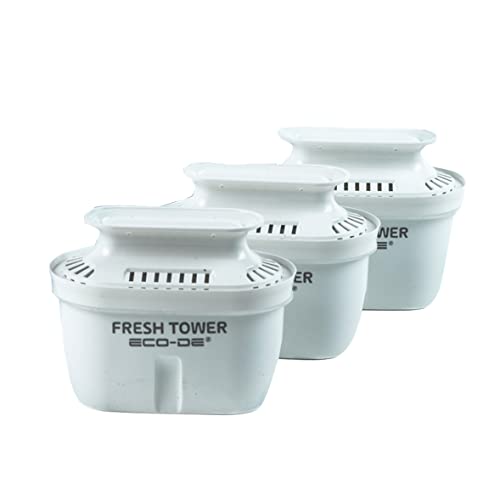 ECODE® 3 Filtros para Fresh Tower, Recambios de Filtro para Jarra de Agua Compatible con Todas las Marcas de Jarras, 100L de filtrado, Sin BPA, Filtro Purificador con Carbon Activo