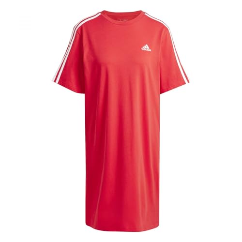 Adidas Mujer Essentials 3-Stripes Single Jersey Boyfriend tee Dress, Better Scarlet, S