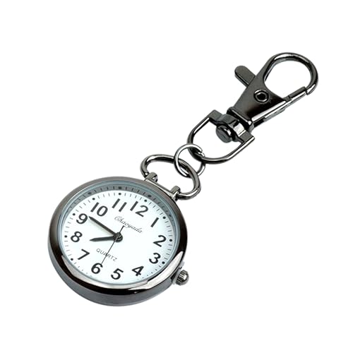 KOYOKOMA ナースウォッチ 時計 逆さ時計 シンプル ナスカン メンズ レディース リュック バッグ ワンポイント (ガンメタリック×ブラック)