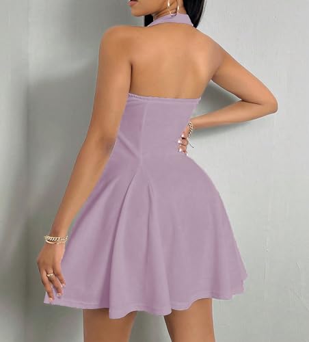 Image of PerZeal Women's Summer Halter Dress Backless Mini Beach Party Dress Sleeveless A-Line Sundress Casual Club Dress