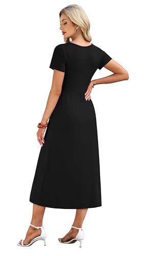 Image of OFEEFAN Summer Dresses for Women Flowy Casual A-Line Midi Dress Beach Vacation Sundresses with Pockets S-2XL