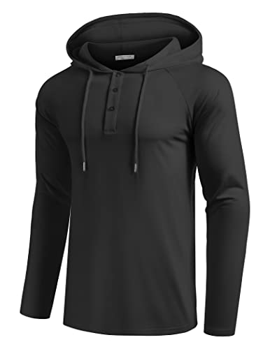 COOFANDY Men's Long Sleeve Hoodies Pullover Gym Workout Shirts Black Large