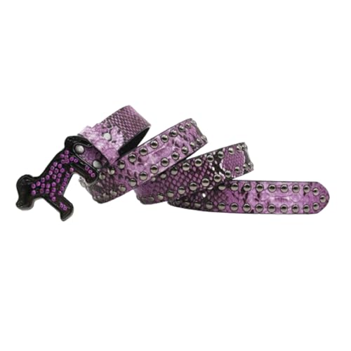 Unisex Studded Belt - Sparkle Boa Pattern Strap With Rhinestone Dog Engraved Buckle For Jeans & Dresses