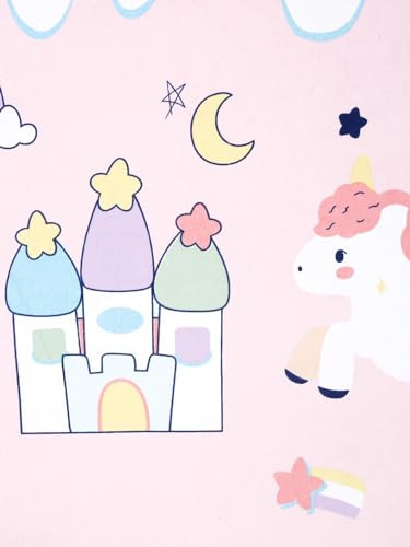 Image of Home Sizzler Microfibre Kid's Unicorn Double Bedsheet with 2 Pillow Covers (144TC, Baby Pink, 1 Bedsheet + 2 Pillow Covers)