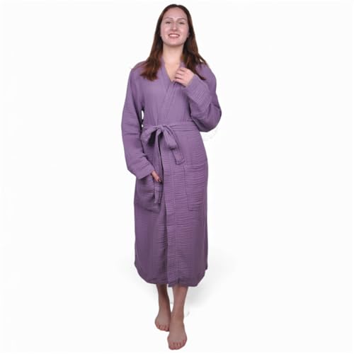 Image of Muslin Bathrobe - Cotton Gauze Robe for Women and Men - Lightweight Breathable Summer Kimono - Boho Spa /Maternity Robe