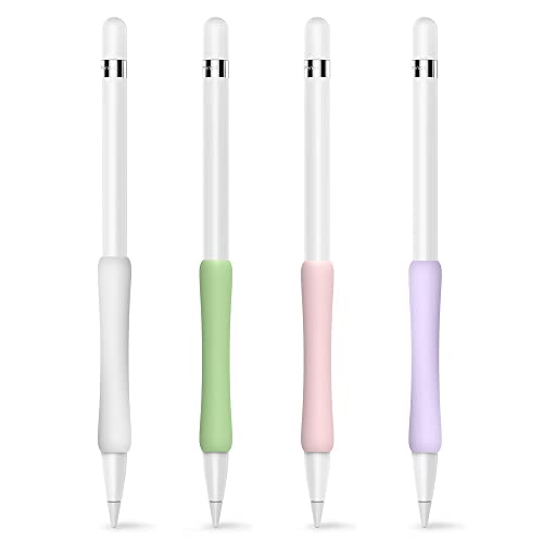 DOGAIN Pack of 4 Silicone Protective Case Grip Ergonomic Sleeve Accessories Silicone Compatible with Apple Pencil 1st and 2nd Generation (White+Purple+Pink+Avocado Green)