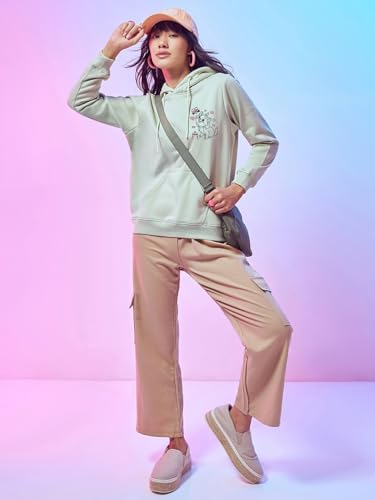 Image of Bewakoof Women's Graphic Printed Oversized Fit Full Sleeve Fleece Hoodies