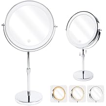 Magnifying Mirror with Light,1X/10X Double Sided Makeup Mirror with Lights and Magnification with Adjustable Height and 3 Colors Vanity Mirror with Lights for Vanity or Bathroom