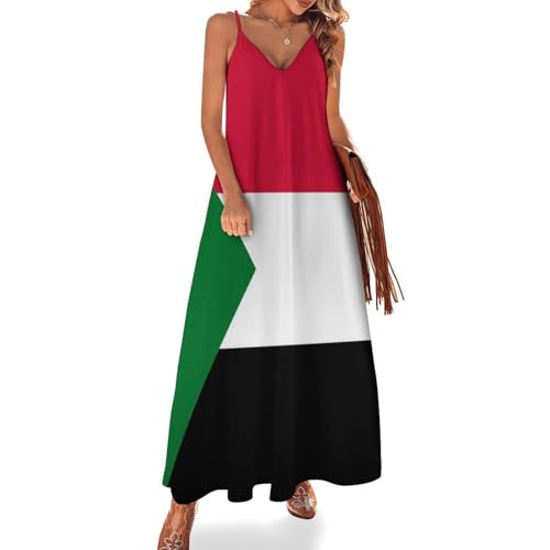 Robe femme col en V sans manches robe été drapeau soudanais maxi longue