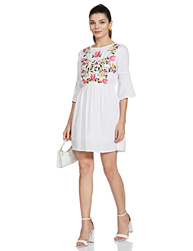 Image of Easybuy Women's Crepe A-Line Below The Knee Casual Dress (AU21SR11LS White M)
