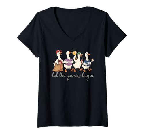Women's Let The Games Begin Field Day Silly Goose Teacher Student V-Neck T-Shirt
