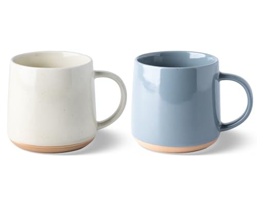 GBhome Ceramic Coffee Mugs Set of 2, 17oz Handmade Ceramic Coffee Mugs Set with Terracotta Underside for Latte/Tea/Beer/Hot Cocoa, Dishwasher & Microwave Safe