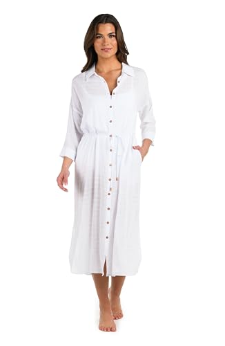 La Blanca Women's Midi Dress Swimsuit Cover Up, White//Sea Cove Covers, Medium