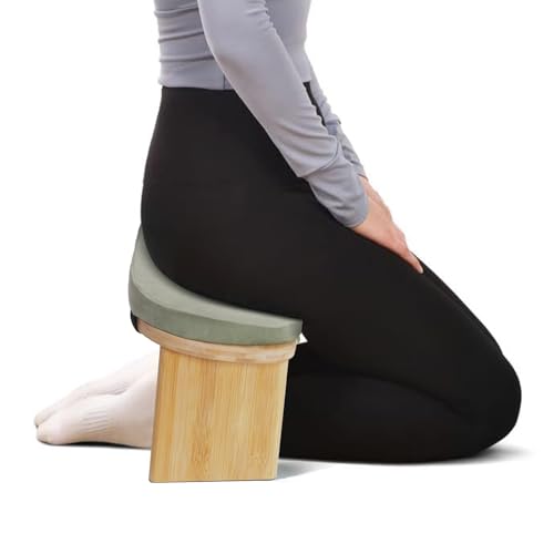 LOYALHEARTDY Meditation Bench - Bamboo Wood, Foldable Meditation Stool with Velvet Cushion Cover & Carrying Bag - Prayer Kneeler Chair for Yoga Or Sitting (Green)