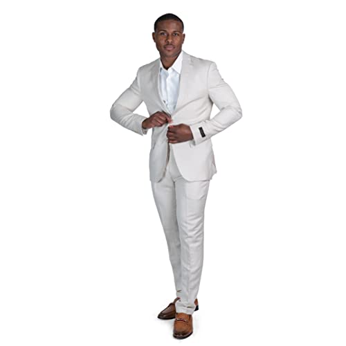 AZAR MAN Slim Fit Mens Linen Suit Notch Lapel 2 Button3