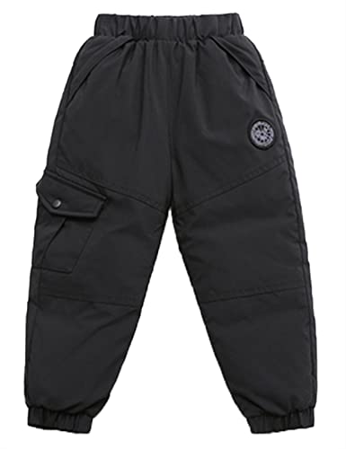 Ommda KinderJungen Mädchen Winter Dicke Winddichte Schneehose Leichte Daunenhose mit Gummizug in der Taille Ski Hosen Sporthose Jogginghose, Schwarz 02 Cover