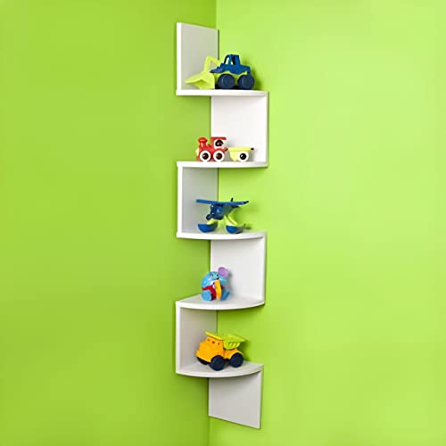 Image of Wooden handicrafts Wooden Stylish Wall Rack Shelves Set of Wall Shelves MDF -Medium Density Fiber Home Decoration Wall Decor (White, Zig Zag Corner)