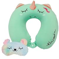 Aquzhou Neck Pillow for Travel, 30 x 30cm Kids Travel Pillow for Airplane, Memory Foam Travel Pillow for Adults and Kids, Removable Travel Neck Pillow with Zips, Cute Cartoon Plane Pillow (Green)