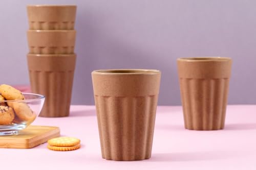 Image of Clazkit Set of 4 Earth-Friendly Cutting Chai Cups|100 ml|Coffee Cup Made with Rice Husk & Bamboo Fibers|Microwave Safe Tea Set|Hot & Cold Coffee Mug, Milk & Tea Cup Set|Multicolour