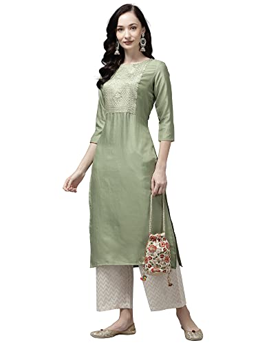Image of INDO ERA Women's Yoke Design Polyester Calf Length Straight Kurta(KT9BE2758)
