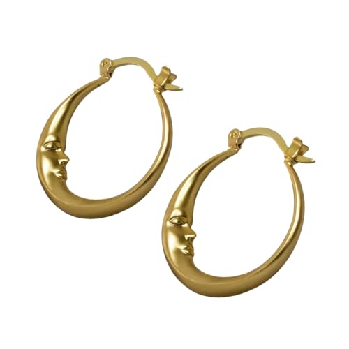 Gothic Moon Earring Unique Big Elliptical Ear Studs Halloween Theme Earwears Gold/Silver Color Ornaments