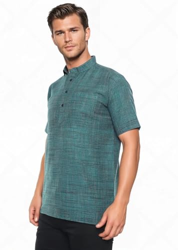 Image of Khadie Cotton Blend Solid Casual Regular Fit Mandarin /Chinese Collor Short Kurta for Men