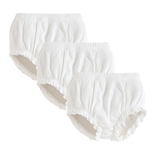 SOBOWO 3-Pack Bloomers for Baby Girls Diaper Covers Ribbed Ruffle Solid Triangle Baby Girl Shorts Summer Toddler Underwear(3 Pieces White, 9-12 Months)