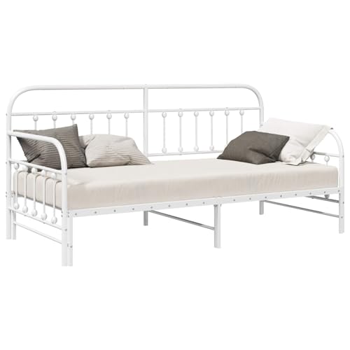 vidaXL Sofá Moderno Blanco con Cama Nido   Diseño Convertible, Ideal para Ahorrar Espacio, Estructura Metálica Resistente Que Soporta 150 kg, Habitaciones Pequeñas o Áreas de Estar