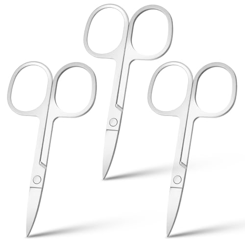 3 Pcs Cuticle Curved Scissors Portable Eyebrow Scissor Stainless Steel Dog Hair Scissors for Grooming Grooming Hair Scissor for Beard Eyelash, Trim Nail