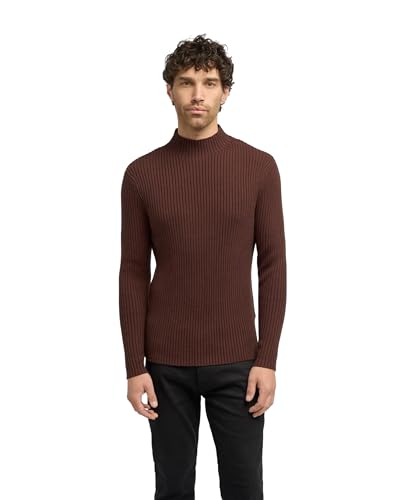 Pull côtelé col montant homme en mélange de laine et coton à manches longues