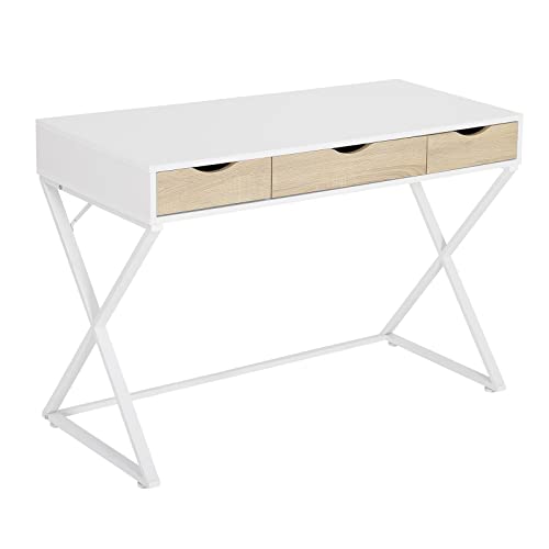 Miniatura 7 de Woltu Mesa De Ordenador Escritorios De Oficina Escritorio De Pc Estación De Trabajo Para Ordenador Con 3 Cajones En Casa Oficina Juegos Blanco Ts40ws
