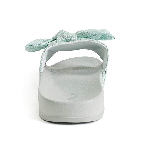 Image of FUNKYMONKEY Women's Bowknot Slides Sandals Comfort Casual Beach Slippers | Soft Denim Fabric Upper & Comfortable EVA Sole, Lightweight Slip-On Slides for Summer, Beach, Pool, and Daily Casual Wear