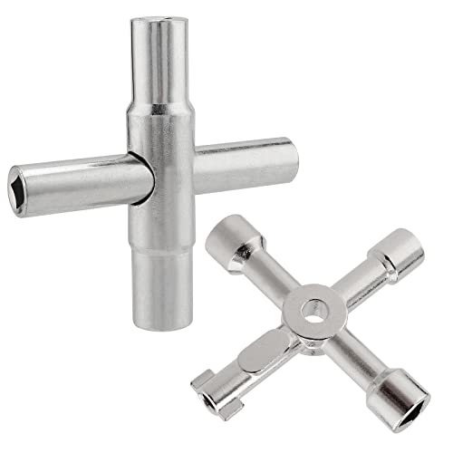 MOUYAT 2 Pack 4 Way Sillcock Water Key, Multi-functional Utilities Triangle Square Radiator Keys, Universal Cross Wrench Shut Off Tool for Faucet Valve Cabinet Meter Box, 1/4