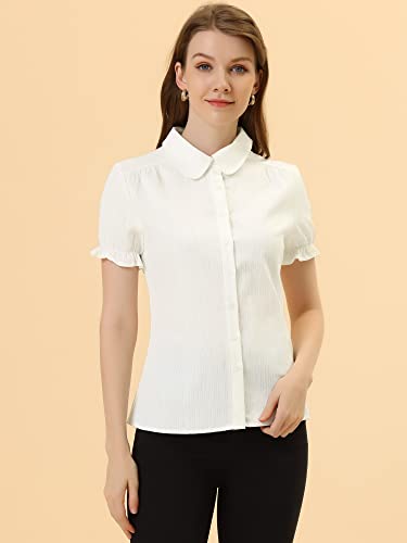 Allegra K Women's Short Sleeve Button-Up Peter Pan Collar Blouse3