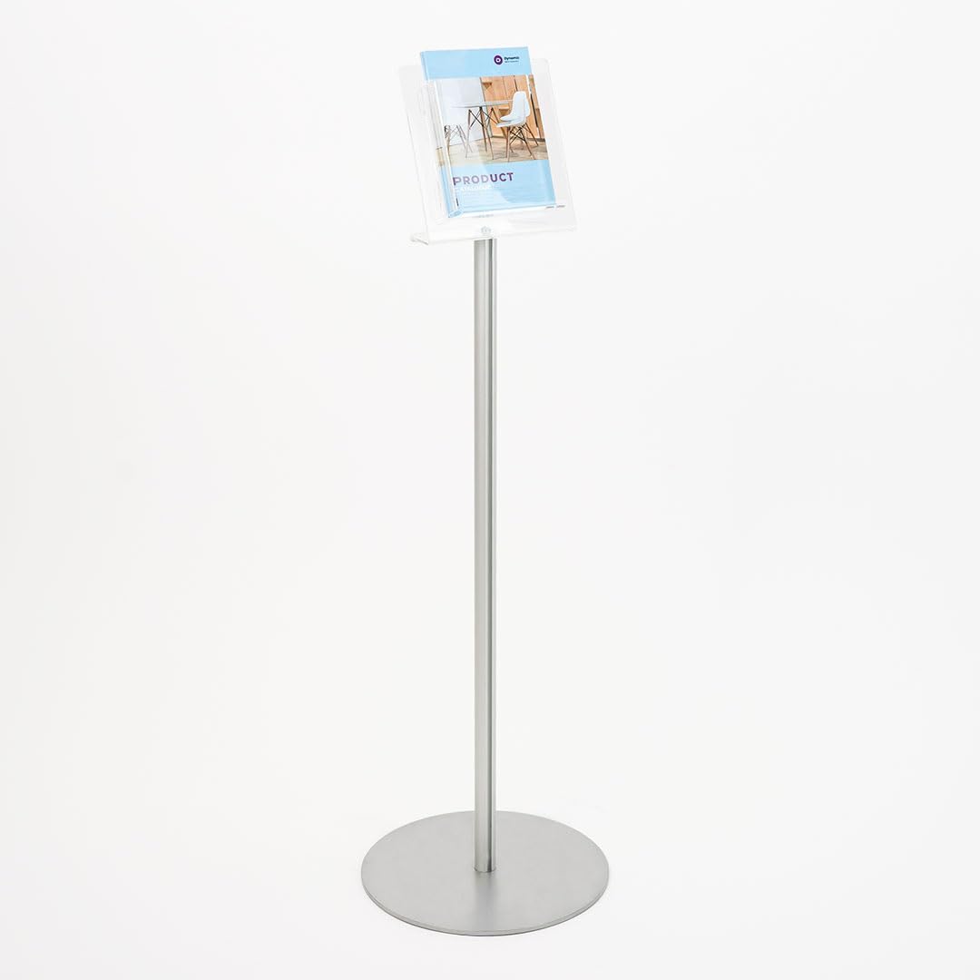 Danieli - Porta Depliant da Terra in Acrilico Trasparente A5 con 1 tasca, per Riviste e Brochure. Porta Volantini Resistente da Utilizzare come Espositore per Ufficio e Negozi. (Alluminio Silver)