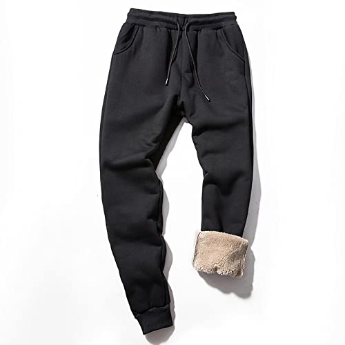Yucong Sweat Pants Pantalones Térmicos de Correr con Cordón Casual Pants Largos Hombre Elásticos Joggers Pants Pantalones Gruesos y Felpa Sueltos con Bolsillo (L,Negro) Cover