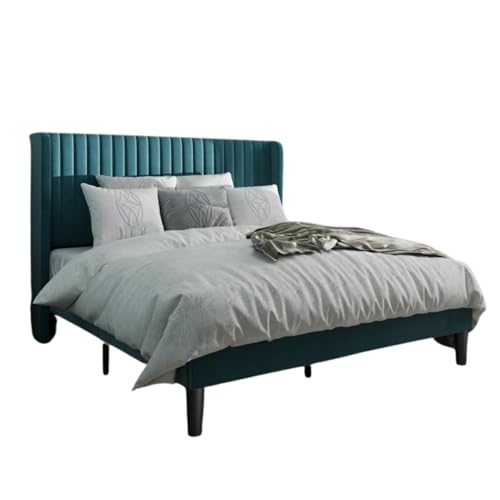 Image of Metal Upholstered Bed King Size Without Storage | Wooden King Size Cot with Headboard | Double Size Bed for Bedroom | Palang Furniture for Guest Room, Bottle Green, (Bottle Green)